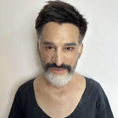 Ultra Realistic Silicone Mask Full Head – Middle-Aged Male Face Mask with Beard