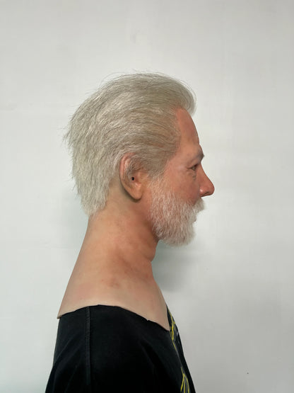 Ultra Realistic Silicone Mask Old Man with White Hair & Beard – Wise Elder Face for Film