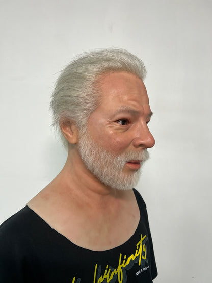 Ultra Realistic Silicone Mask Old Man with White Hair & Beard – Wise Elder Face for Film