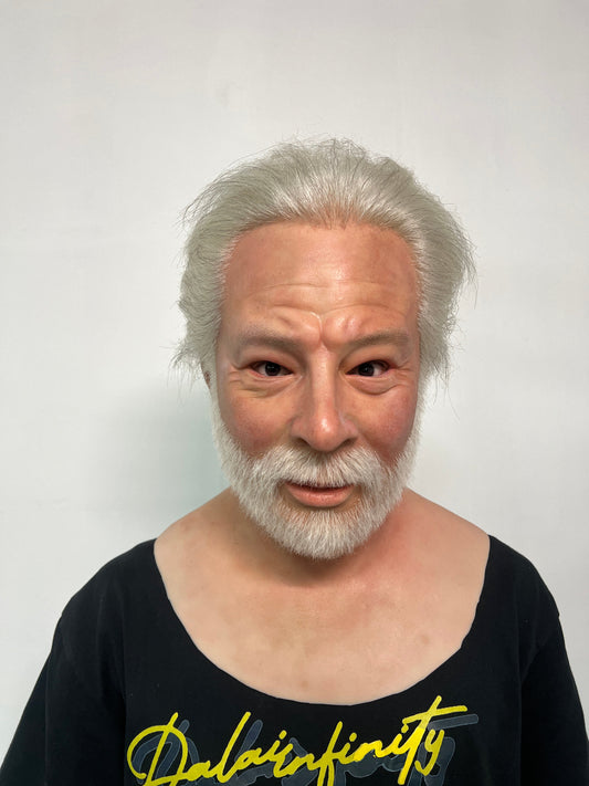 Ultra Realistic Silicone Mask Old Man with White Hair & Beard – Wise Elder Face for Film