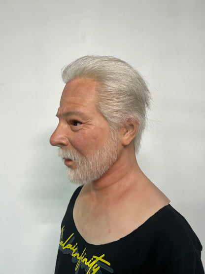 Ultra Realistic Silicone Mask Old Man with White Hair & Beard – Wise Elder Face for Film