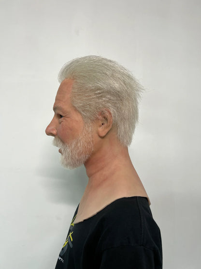 Ultra Realistic Silicone Mask Old Man with White Hair & Beard – Wise Elder Face for Film