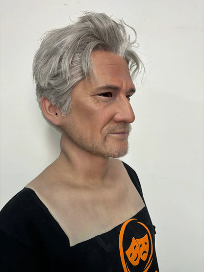 Ultra Realistic Elderly Male Silicone Mask Full Head – Friendly Old Man Mask with Hair