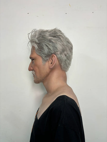 Ultra Realistic Elderly Male Silicone Mask Full Head – Friendly Old Man Mask with Hair
