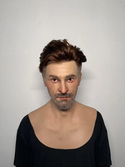 Ultra Realistic Male Silicone Mask Full Head – Hyper Real Middle-Aged Man Mask with Hair & Beard
