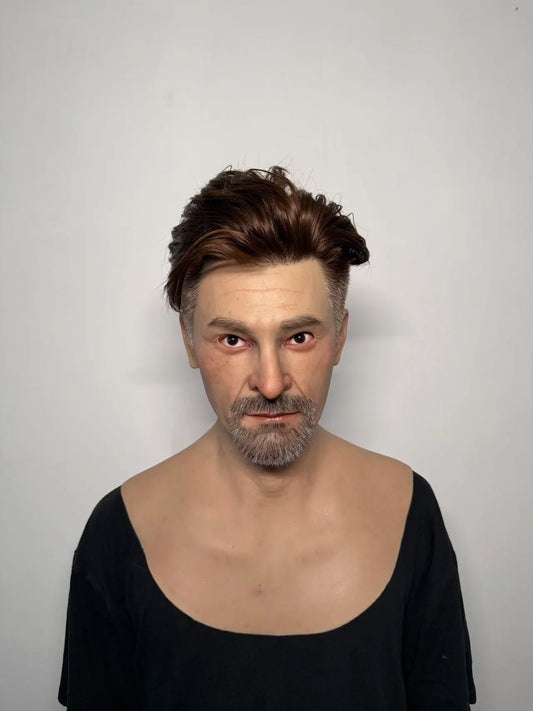Ultra Realistic Male Silicone Mask Full Head – Hyper Real Middle-Aged Man Mask with Hair & Beard