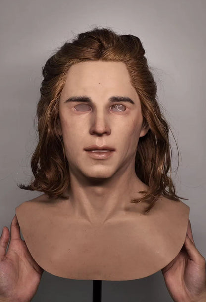 Ultra Realistic Silicone Mask Full Head – Long Hair Male Face Mask