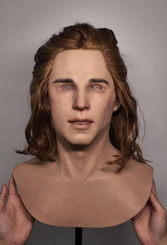 Ultra Realistic Silicone Mask Full Head – Long Hair Male Face Mask