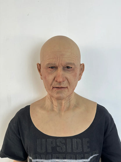 Ultra Realistic Elderly Man Silicone Mask – Full Head Old Person Disguise Mask
