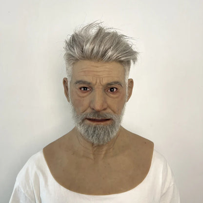 Ultra Realistic Elderly Man Silicone Mask with Hair – Full Head Old Man Disguise Mask