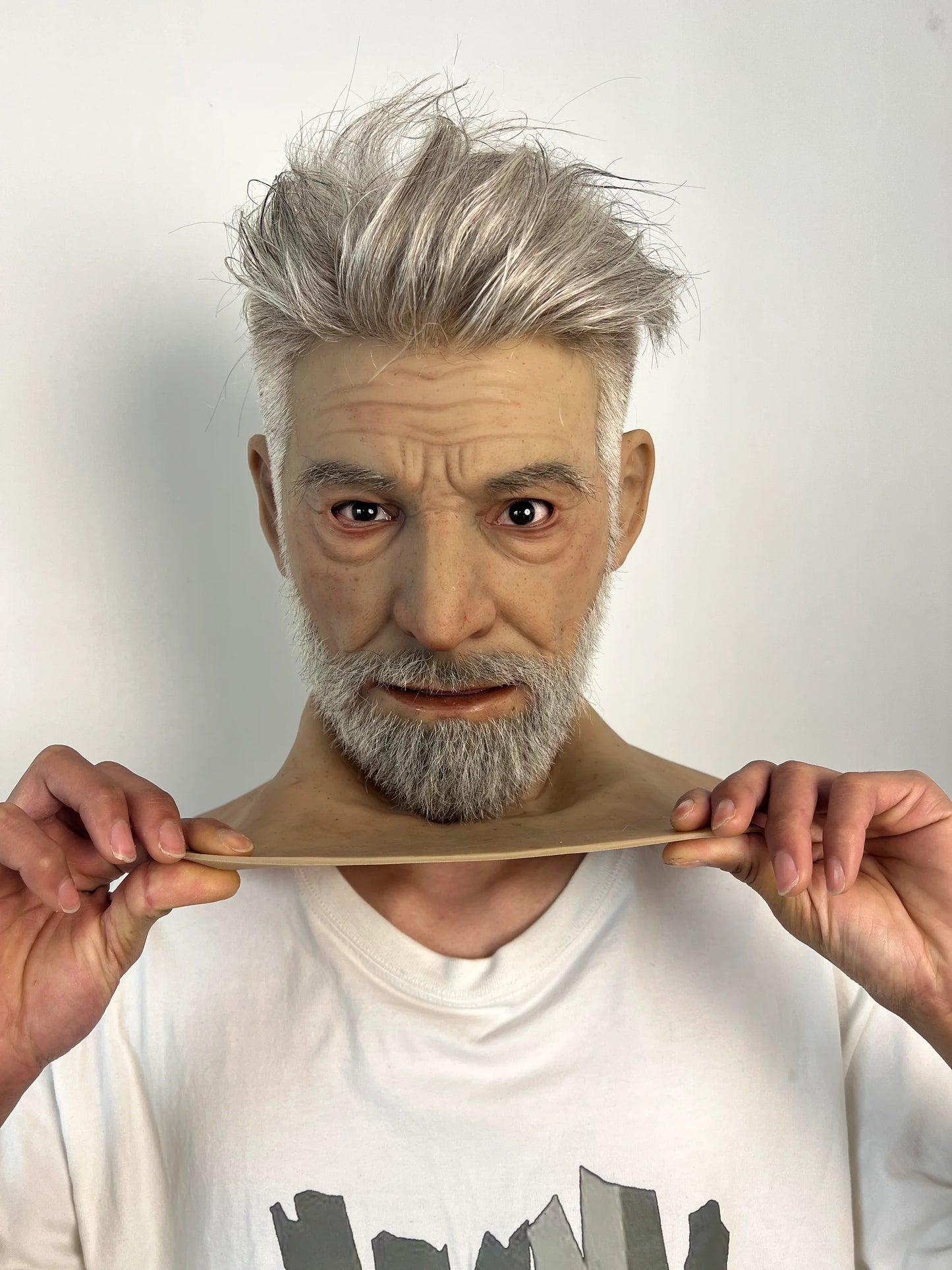 Ultra Realistic Elderly Man Silicone Mask with Hair – Full Head Old Man Disguise Mask