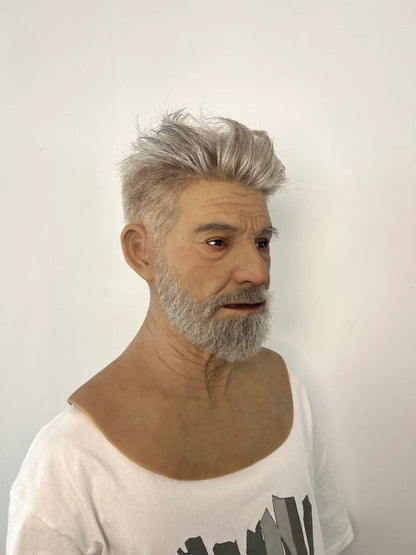 Ultra Realistic Elderly Man Silicone Mask with Hair – Full Head Old Man Disguise Mask