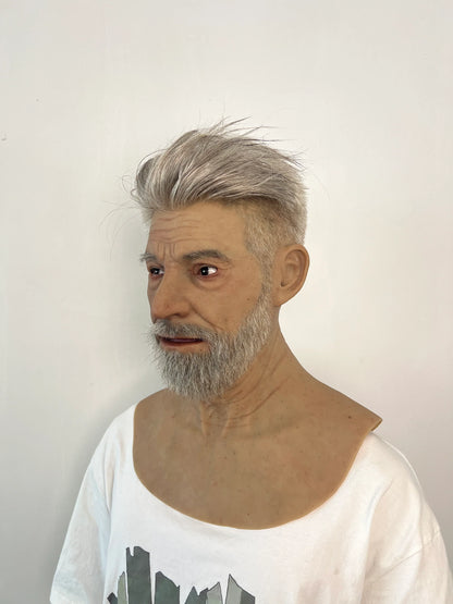 Ultra Realistic Elderly Man Silicone Mask with Hair – Full Head Old Man Disguise Mask