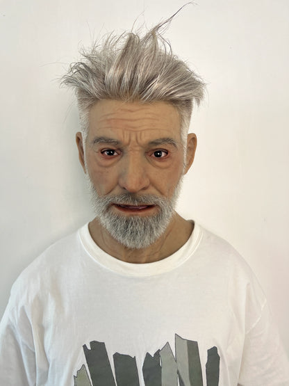 Ultra Realistic Elderly Man Silicone Mask with Hair – Full Head Old Man Disguise Mask