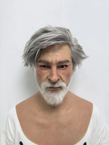 Ultra Realistic Old Man Silicone Mask Full Head with Beard
