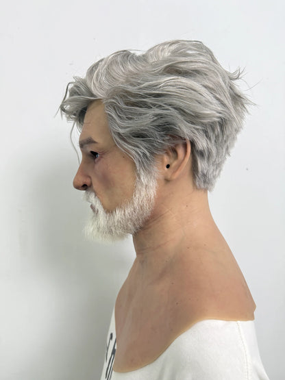 Ultra Realistic Old Man Silicone Mask Full Head with Beard