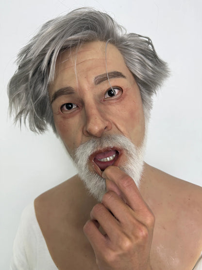 Ultra Realistic Old Man Silicone Mask Full Head with Beard