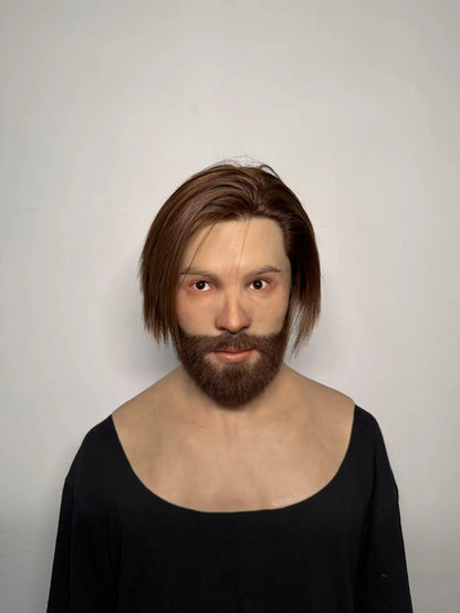 Ultra Realistic Silicone Mask with Hair & Beard – Full Head Male Disguise Mask