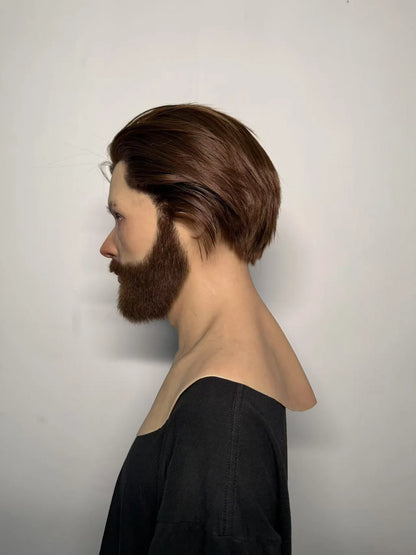 Ultra Realistic Silicone Mask with Hair & Beard – Full Head Male Disguise Mask