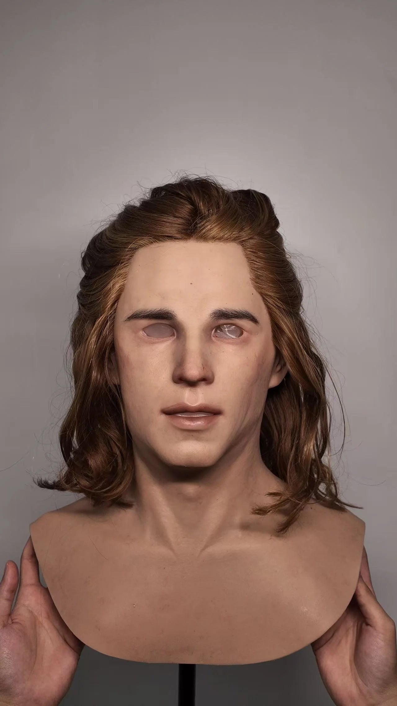 Ultra Realistic Silicone Mask Full Head – Long Hair Male Face Mask