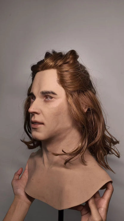 Ultra Realistic Silicone Mask Full Head – Long Hair Male Face Mask