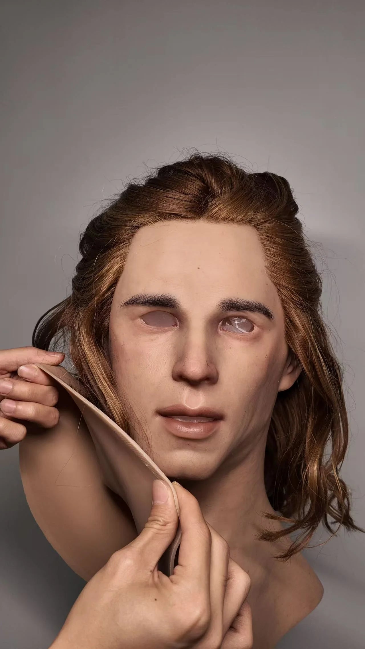 Ultra Realistic Silicone Mask Full Head – Long Hair Male Face Mask