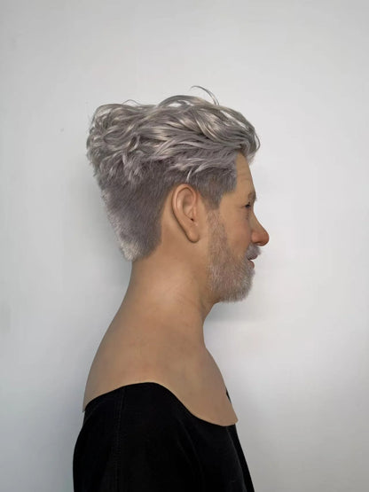 Ultra Realistic Old Man Silicone Mask Full Head – Hyper Real Elderly Male Mask with White Hair & Beard