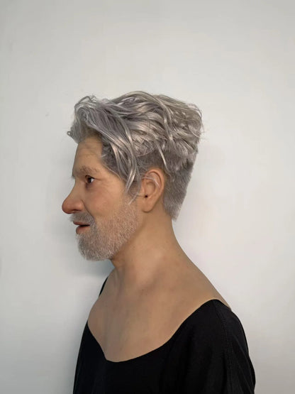 Ultra Realistic Old Man Silicone Mask Full Head – Hyper Real Elderly Male Mask with White Hair & Beard