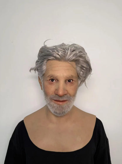 Ultra Realistic Old Man Silicone Mask Full Head – Hyper Real Elderly Male Mask with White Hair & Beard