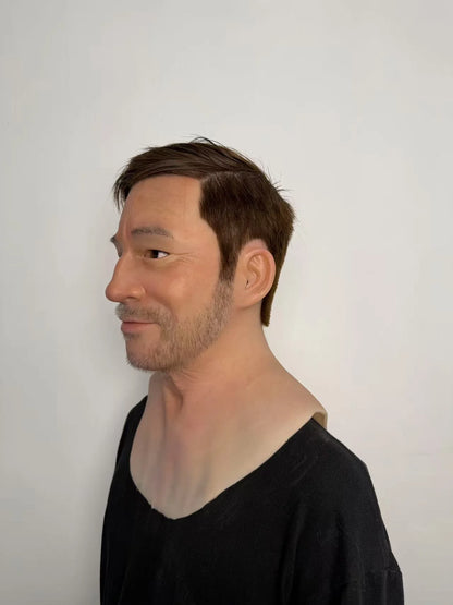 Ultra Realistic Middle-Aged Male Silicone Full Head Mask – Natural Smiling Man Mask
