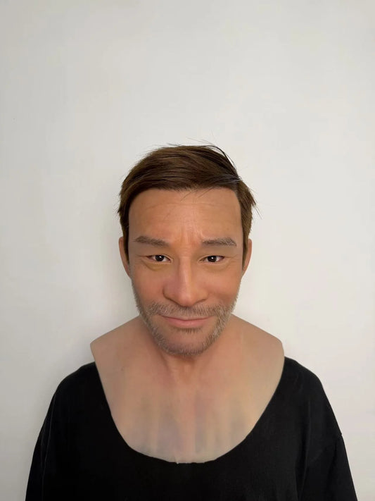 Ultra Realistic Middle-Aged Male Silicone Full Head Mask – Natural Smiling Man Mask
