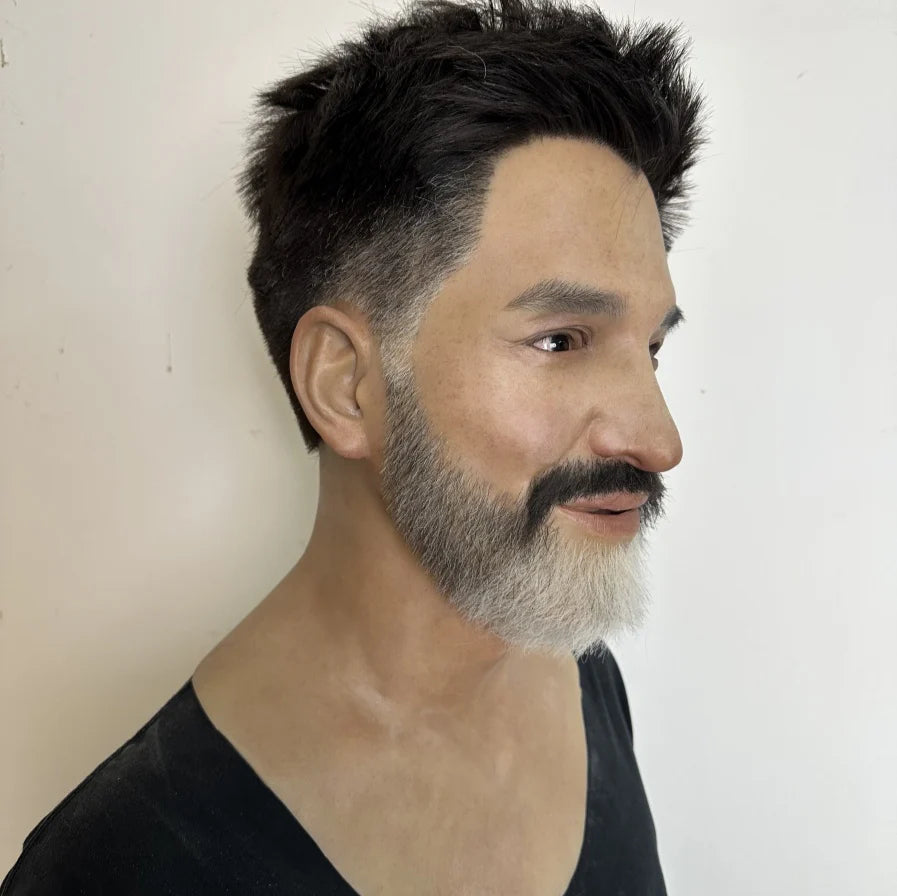 Ultra Realistic Silicone Mask Full Head – Middle-Aged Male Face Mask with Beard