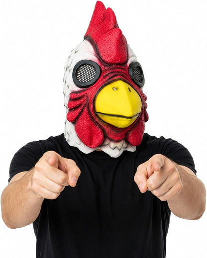 LEMOON Rooster Mask, Realistic Latex Chicken Head Costume for Adults, Red