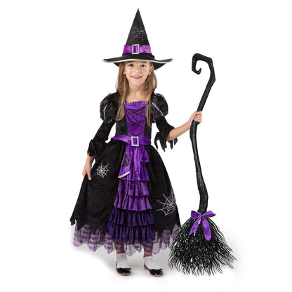 Spooktacular Creations Fairytale Witch Cute Witch Costume Deluxe Set with Broom for Girls