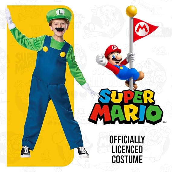 Nintendo Super Mario Brothers Boys Luigi Deluxe Costume