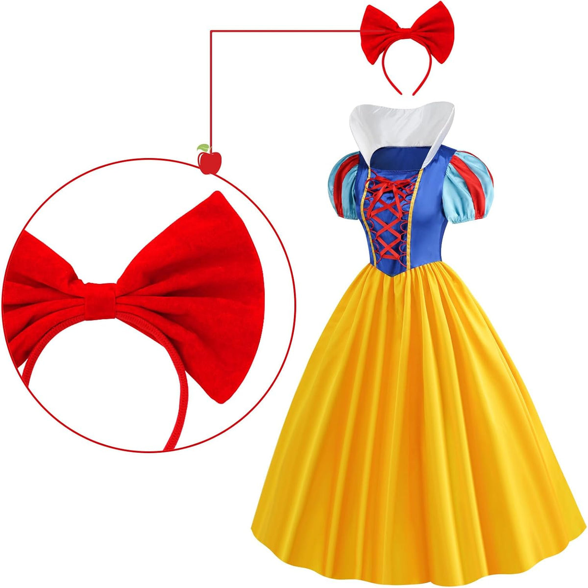 WISHTEN Princess Costume for Women,Adults Princess Dress with Headband, Halloween Costume Dress Up Outfit