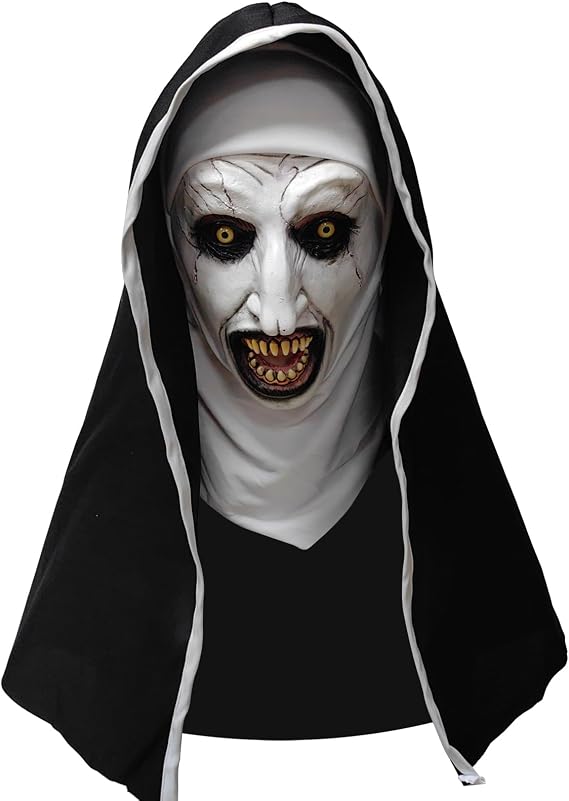 Halloween Scary Nun Mask, Black and White Latex Full Head