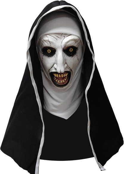 Halloween Scary Nun Mask, Black and White Latex Full Head