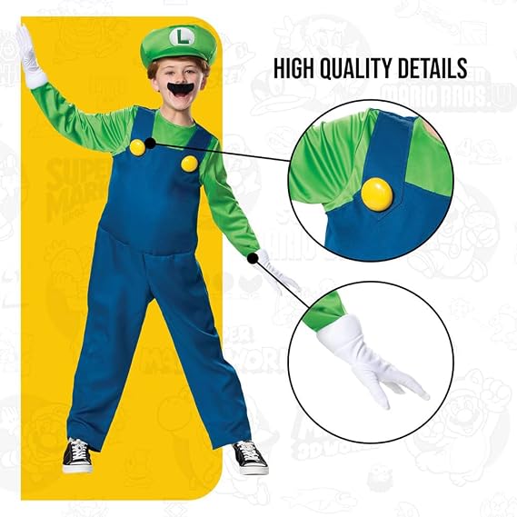Nintendo Super Mario Brothers Boys Luigi Deluxe Costume