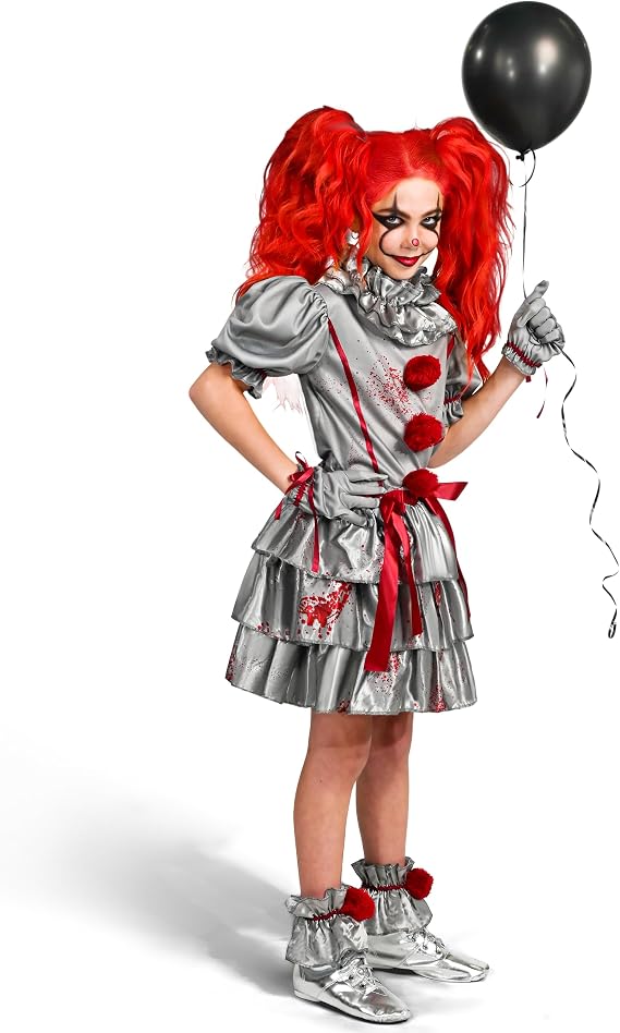 Clown Girl Costume, Evil Clown Dress, Halloween Scary Jester Costume for Girls Halloween