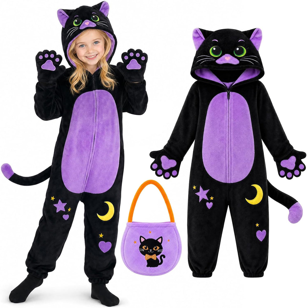 GIFTINBOX Halloween Cat Costume for Girls, Kids Black Cat Animal Onesie