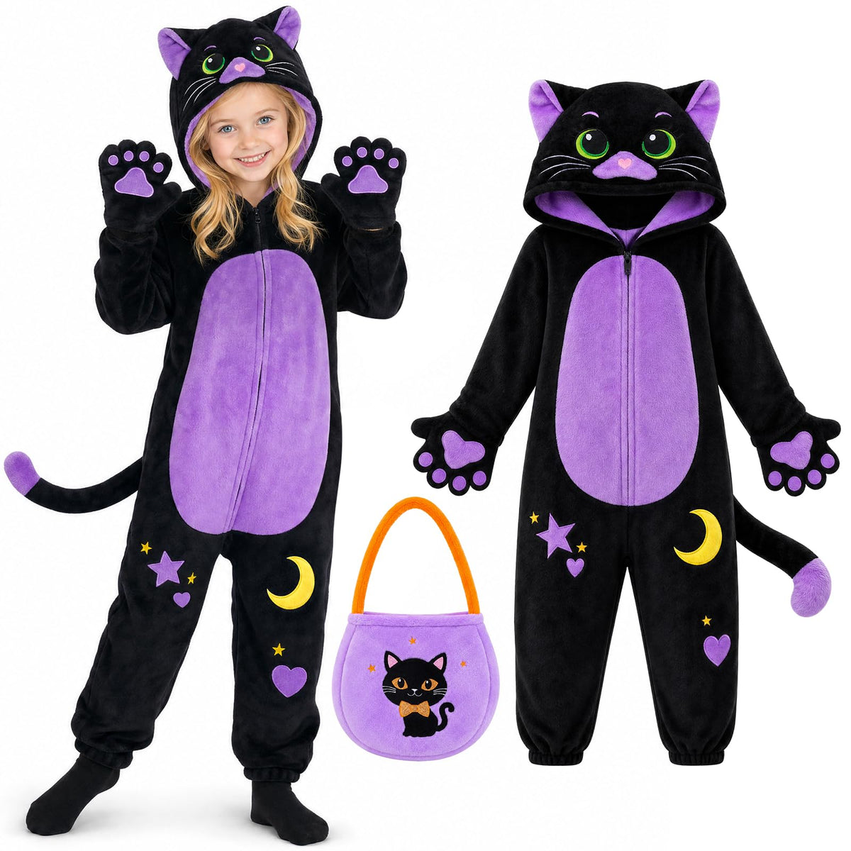 GIFTINBOX Halloween Cat Costume for Girls, Kids Black Cat Animal Onesie