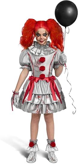 Clown Girl Costume, Evil Clown Dress, Halloween Scary Jester Costume for Girls Halloween