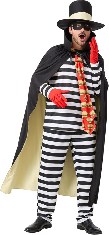 Mahoon Hamburger Robber Costume for Adult Men, 7 Pcs Funny Halloween Outfit