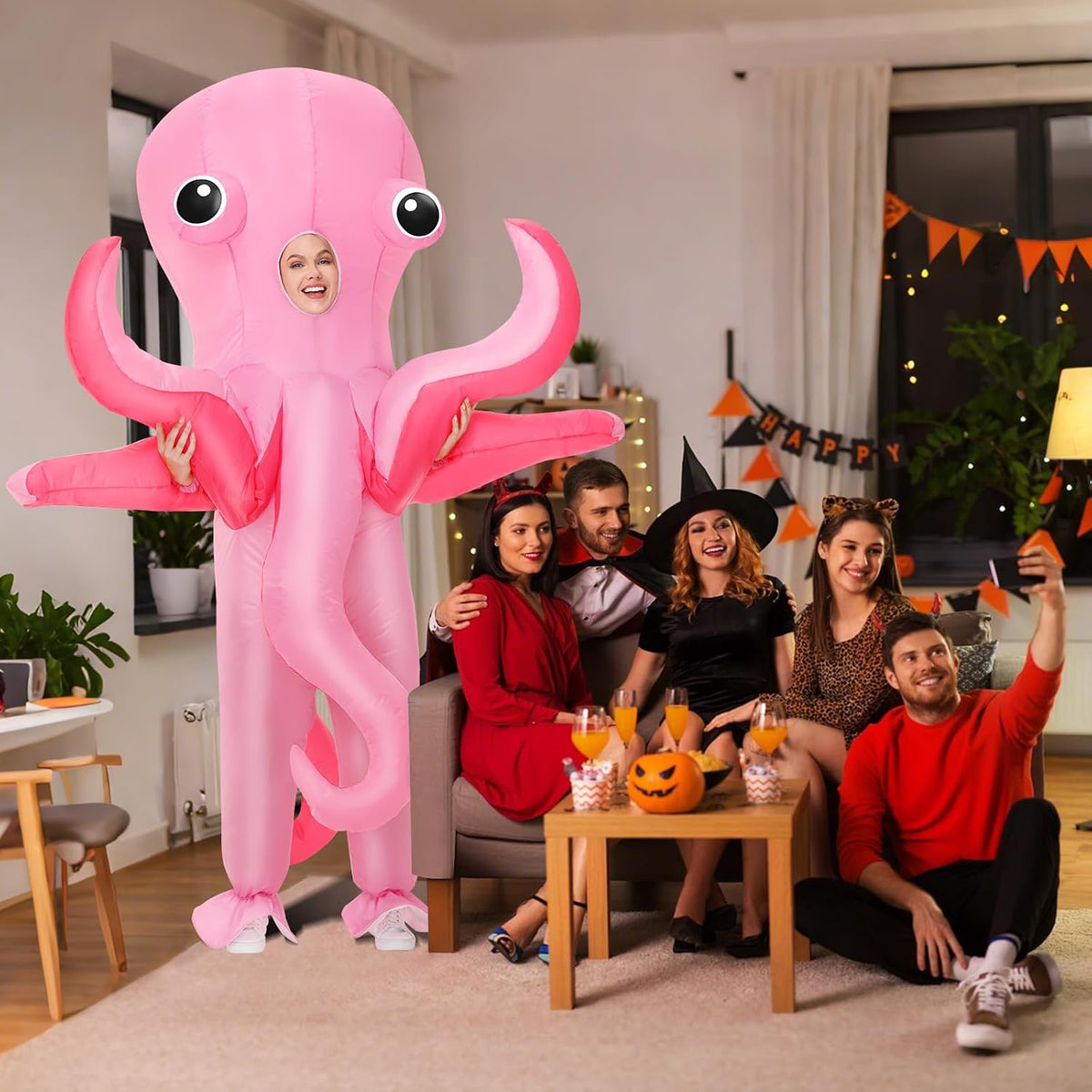 Poptrend Inflatable Costume for Adult Inflatable Octopus Costume Halloween Blow Up Costumes for Men Women Cosplay Party