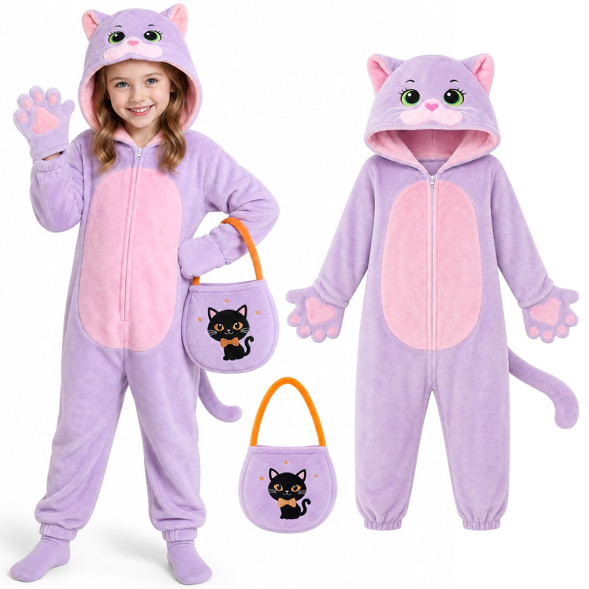 GIFTINBOX Halloween Cat Costume for Girls, Kids Black Cat Animal Onesie