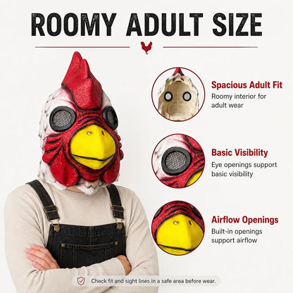 LEMOON Rooster Mask, Realistic Latex Chicken Head Costume for Adults, Red