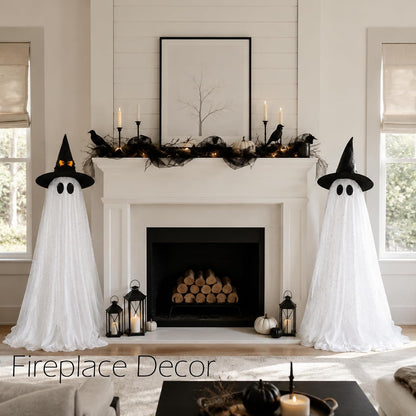 2Packs Halloween Decorations Outdoor,Halloweens Party Decoration Indoor,59in Spooky Ghost with Remote Control String Lights,Halloween-Ghost Lights for Porches Yards Gardens Lawn