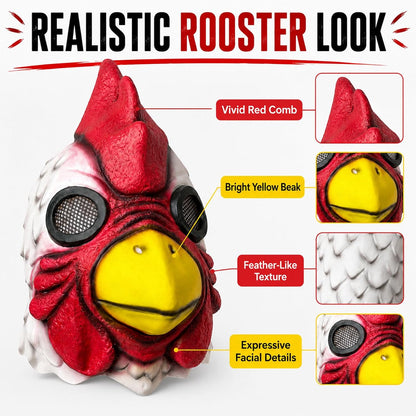 LEMOON Rooster Mask, Realistic Latex Chicken Head Costume for Adults, Red