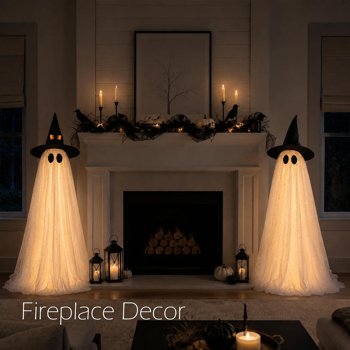 2Packs Halloween Decorations Outdoor,Halloweens Party Decoration Indoor,59in Spooky Ghost with Remote Control String Lights,Halloween-Ghost Lights for Porches Yards Gardens Lawn